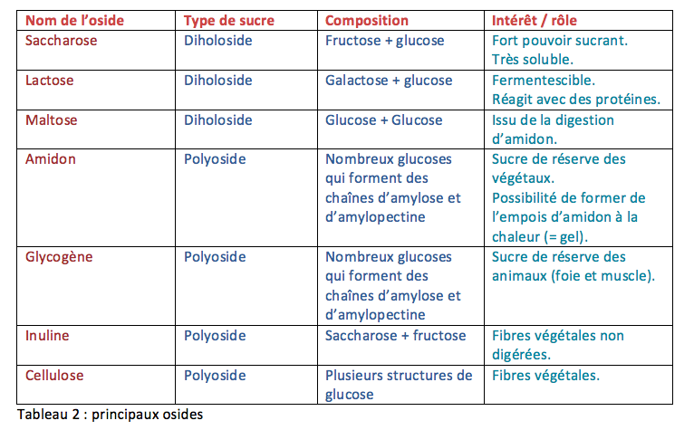 Glucides : les prinicipaux osides