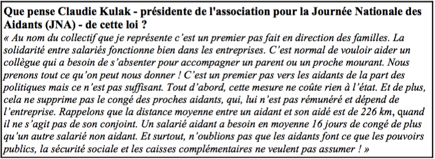 Nous avons recueilli le témoignage de Claudie Kulak concernant le don de jour de congé entre salariés